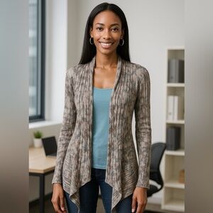 Alberto Makali Women’s Cardigan - Size M - Gorgeous Mixed Taupe and Blue Pattern